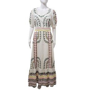 Bohme White Cotton Maxi Dress Multicolor Embroidery Size M